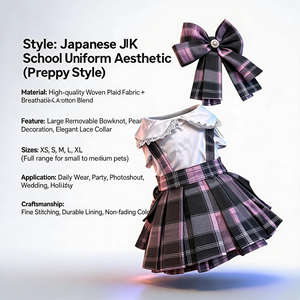 Robe de luxe élégante à carreaux JK pour animaux de compagnie, col en dentelle, jupe pour chien, grand nœud, uniforme scolaire mignon pour petits chiens et chats - Product Image 2