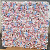 NINI Membuat Latar Belakang Dinding Bunga 5D dari Kain Simulasi dengan Warna Pink dan Biru