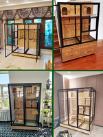 Fabrikpreis Transparentes Glas Massivholz Papageien-Stehvoliere Großer Zuchtvogelkäfig Luxus-Vogelkäfig-Villa