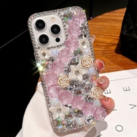 Coque de téléphone portable de luxe scintillante motif floral pour iPhone 17 16 15 14 13 Pro Max, antichoc, avec dos transparent orné de diamants et de paillettes