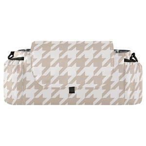 Sac de rangement portable pour poussette, motif pied-de-poule kaki, personnalisable, avec sangles de fixation - Product Image 1