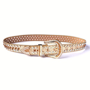 Usine personnalisée <span class=keywords><strong>doré</strong></span> paillettes strass PU cuir Punk Western <span class=keywords><strong>ceinture</strong></span> pour jean pantalon Boho Cowboy Cowgirl - Product Image 2