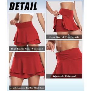 Gonna da Golf sportiva da Tennis a vita alta Premium da donna con gonna da corsa a strati con 2 tasche e pantaloncini incorporati OEM - Product Image 5