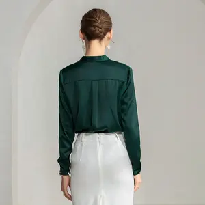 Blusa de tecido de cetim de seda estilo coreano, feita em estoque, cores de chiffon, para mulheres, uso direto de fábrica