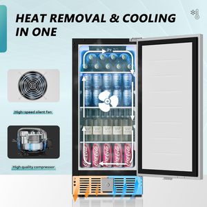 Euhome Beverage <b>Refrigerator</b> 15 Inch Under Counter Stainless Steel Door Built In Cooler Compact Freezerless - Product Image 3