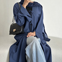 Ensemble Abaya musulmane modeste grande taille 3 pièces pour femme : Cardigan élégant à manches longues ouvert sur le devant, robe intérieure et hijab