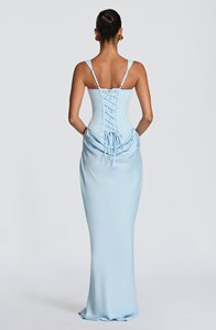 Nuovo Abito Lungo Giallo con Scollo Quadrato e Corsetto 2026, Elegante Vestito da Sera Formale Senza Maniche per <span class=keywords><strong>Donna</strong></span> - Product Image 3
