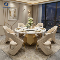 Ensemble de table à manger de luxe rotative en marbre artificiel avec base en métal pour projet de mobilier de salle de mariage