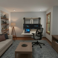 Bureau informatique moderne en contreplaqué durable à hauteur réglable, avec armoire murale, élévateur électrique, rangement escamotable et double écran