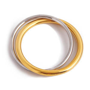 Bague double en or 18 carats et acier inoxydable, design géométrique bicolore, bijoux fins unisexes pour tous les jours - Product Image 5