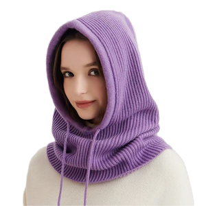 Bonnet cagoule tricoté en acrylique chaud d'hiver à rayures avec cordon de serrage réglable pour le voyage - Product Image 4