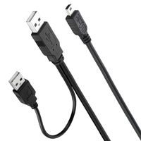 Bochara 2 en 1 USB2.0 Type A mâle à Mini câble de données mâle 5Pin avec câble d'alimentation répartiteur en Y pour caméra HDD MP3 MP4