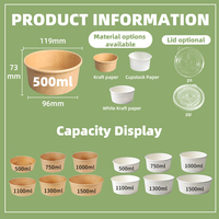 Bol à soupe en papier kraft biodégradable, écologique, de qualité alimentaire, résistant à l'eau et à la graisse, recyclable, pour salade
