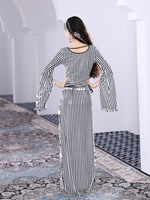 Trajes de Danza del Vientre con Lentejuelas Doradas, Vestidos Baladi, Danza Folclórica Saidi, Danza Oriental, 100% Poliéster para Adultos