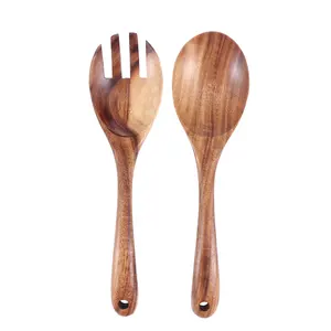 Natural Kitchen Wooden Spoon Set Large Salad Dinner Spoons Server Wood Fork Spoon Cutlery Set Wooden Utensils Tableware
