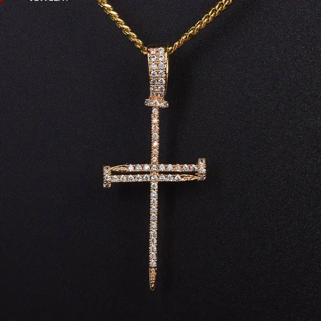 Collier avec pendentif croisé en cuivre de jésus chrétien, bijou chinois en forme de vis, collier avec croix en cristal CZ, 1 pièce