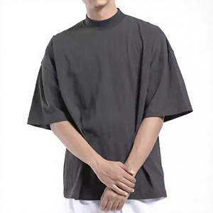 Oversized <b>Turtleneck</b> T-Shirt <b>Men's</b> Short Sleeve 100% Cotton Jersey Print Front Letter Pattern Casual Streetwear Fit - Product Image 4