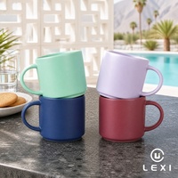 Set Mug Keramik Matte yang Dapat Ditumpuk, 4 Buah, Warna Mint Lavender Burgundy Navy, Alas Meruncing, Modern Minimalis, Cangkir Kopi Teh, Dekorasi Rumah