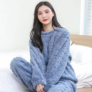 Set <span class=keywords><strong>Pigiama</strong></span> Invernale da <span class=keywords><strong>Donna</strong></span> in Pile Corallo, Abbigliamento Termico Spesso, Morbido Completo da Notte in Tinta Unita, 2 Pezzi - Product Image 3