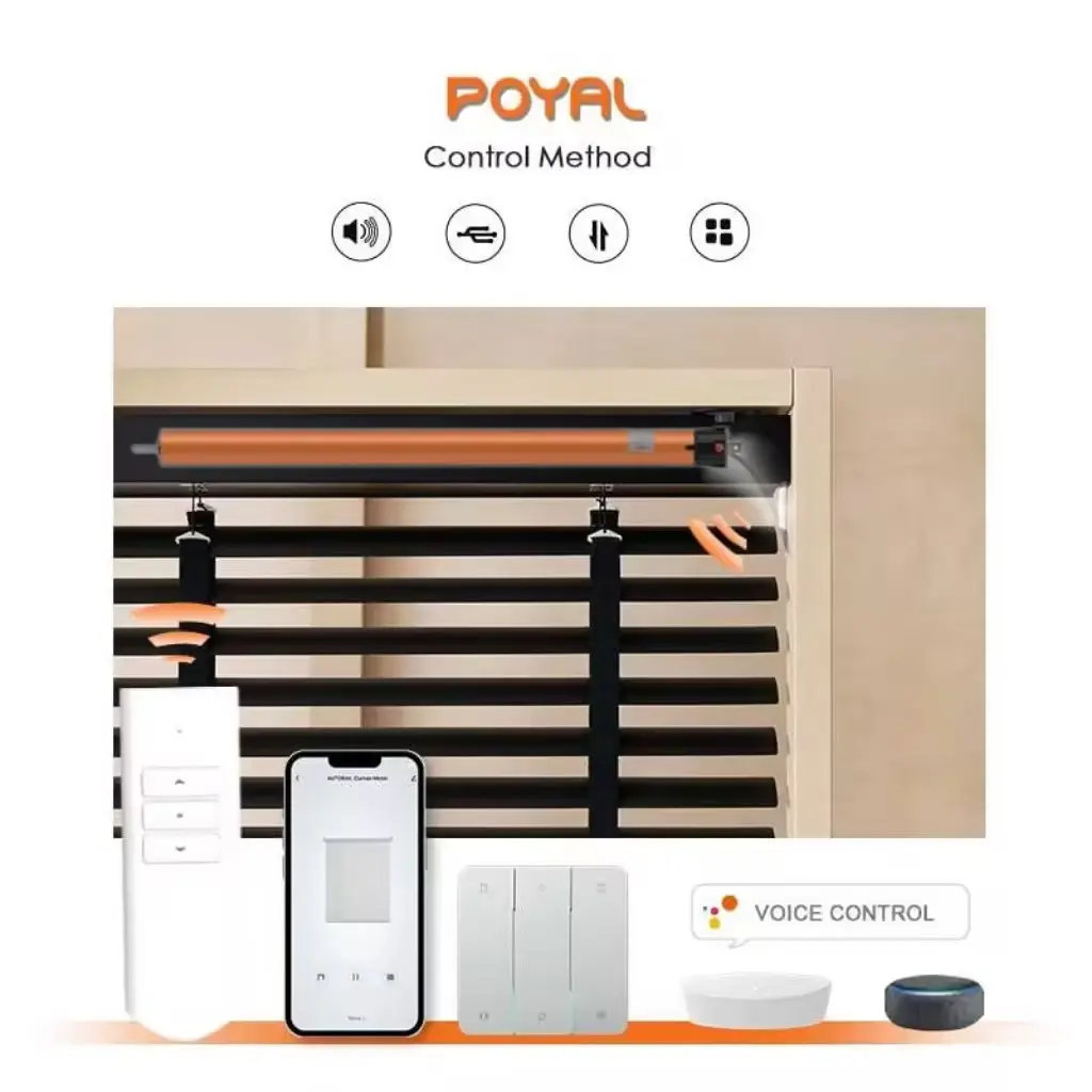 POYAL Tuya Remote Control Intelligent Silent Venetian Blind Motor AC Smart Tubular motor with Remote Control