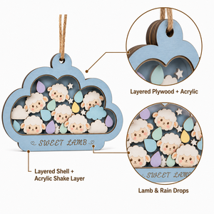 Ornamento a Forma di Agnello Nuvola Oscillante |   Pannelli in compensato di pioppo con gocce di pioggia acriliche effetto tremolante |   Decorazioni per Cameretta Neonato a Tema Pecorella |   Nome Personalizzabile - Product Image 2