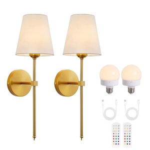 Aplique de pared regulable RGB para interiores, juego de Control remoto inalámbrico dorado, funciona con pilas con 2 luces de pared recargables - Product Image 1