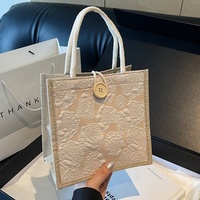 Sac fourre-tout en lin pour femme, motif floral, fermeture auto-agrippante, collection Printemps 2025, grand sac à bandoulière tendance pour transporter des boîtes à lunch