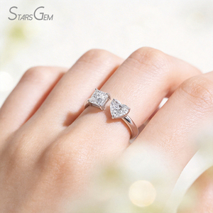 แหวนทองคำแท้ 10K ชุบโรเดียม StarsGem ประดับเพชรแล็บโกรว์ทรงหัวใจ น้ำหนัก 2.0 กะรัต สี E ปรับขนาดได้ สำหรับทั้งชายและหญิง ดีไซน์ทันสมัย - Product Image 2