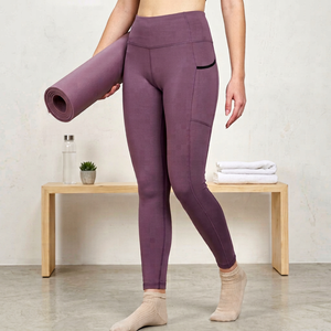 Leggings de sport confortables pour femmes en Lycra rose oignon uni, avec poche pour téléphone portable, longueur cheville, extensibles, pour la gym - Product Image 1