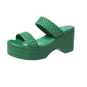 Sandalias de tacón alto elegantes de talla grande para mujer, novedad de verano, suela gruesa, tejidas, de moda, de una sola tira - Product Image 5