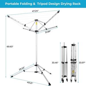 Séchoir à <span class=keywords><strong>linge</strong></span> naturel pour l'extérieur, portable, à 4 bras, en aluminium. - Product Image 3