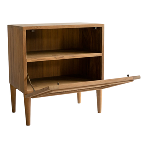 Elegante Mesa de Noche de Madera de Teca Maciza y Ratán, Estructura Resistente y Duradera, Diseño Elegante, Perfecta para Almacenamiento en el Dormitorio - Product Image 4