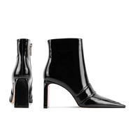 Bottines personnalisées en cuir de vache avec doublure en peau de mouton, bout pointu, talon épais, fermeture éclair, boucle, semelle antidérapante, mode femme automne hiver