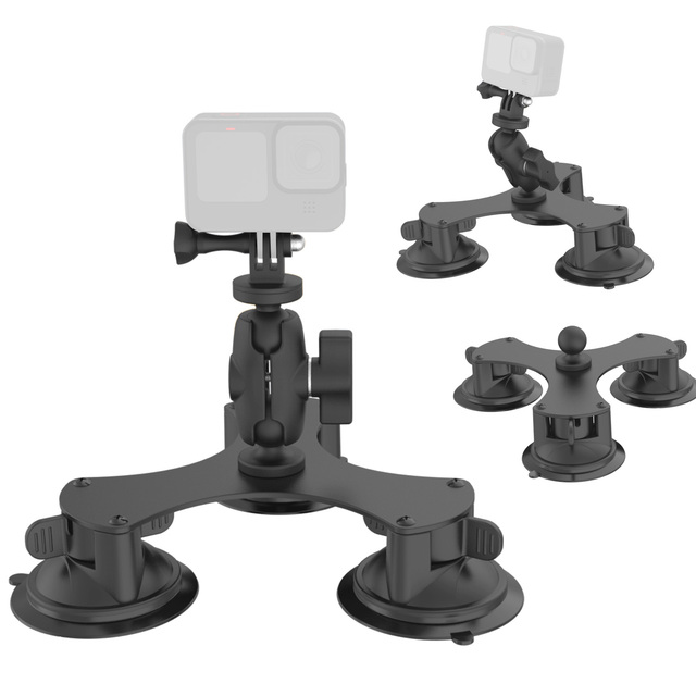 Heavy Duty 360 Ball Triple Suction Cup Car Mount for GoPro Hero 13, Insta360 X6/X5, DJI Osmo 6 5 Action Camera Windshield Holder