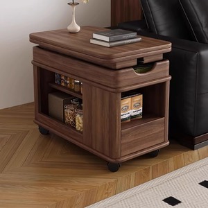 Wan Yusen Solid Wood Folding Side <b>Table</b> <b>Adjustable</b> <b>Height</b> Movable Storage Coffee <b>Table</b> For Sofa Living Room Small Apartment - Product Image 3