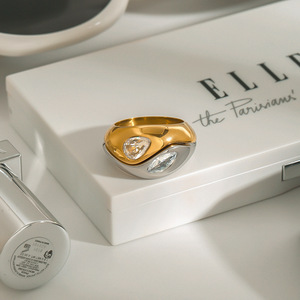 Nuovo zircone gioielli anello minimalista acqua goccia anello all'ingrosso due toni 316L acciaio inox Cz anello di pietra per le donne - Product Image 2