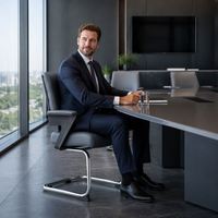 Chaise de bureau exécutive à dossier bas 1060, en cuir PU gris/noir, pour visiteurs et réunions, avec base cantilever chromée