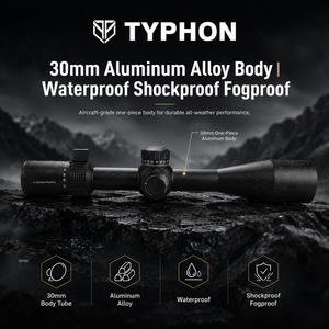 กล้องเล็งยุทธวิธีระยะไกล TYPHON 5-25x56 FFP สำหรับการล่าสัตว์ที่มีความแม่นยำสูง พร้อมเส้นเล็งเรืองแสง กันน้ำ กันกระแทก และปรับแต่งได้ - Product Image 1
