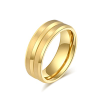 Bague en acier inoxydable à rainure en V pour hommes et femmes, double couche, bord étagé, bague simple, bijoux minimalistes polis