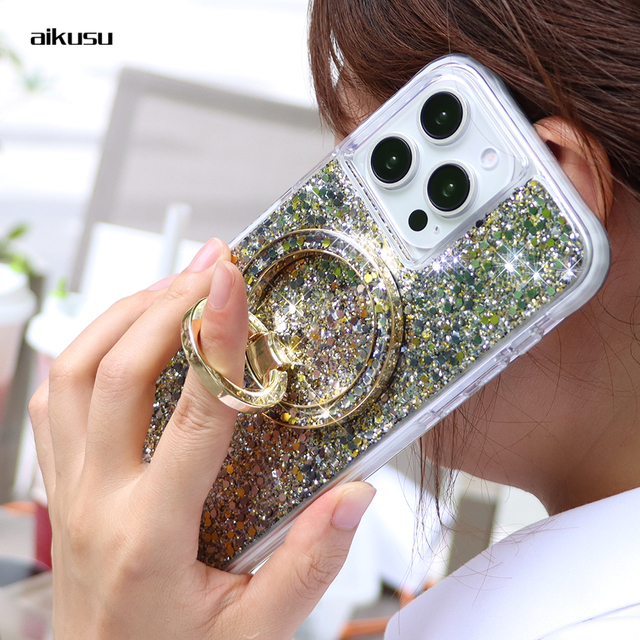 Custom Glitter Phone Case Tpu Pc Tpe Anti-Yellow Wireless Charging Shockproof Cell Phone Case for Iphone 16 15 14 13 12 Pro Max