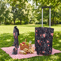 Chariot de courses pliable en microfibre, sac de courses réutilisable géométrique avec poignées télescopiques et roues pour la maison et les voyages