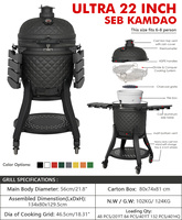 Barbecue Kamado en céramique noire de 22 pouces OEM, fabricant de fumoirs, logo personnalisé, grands grils à charbon de bois Kamado
