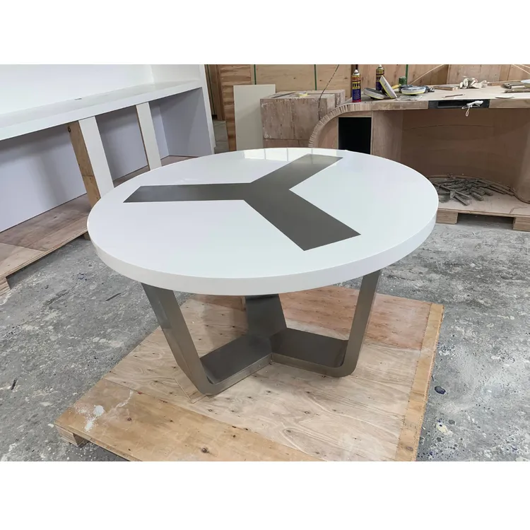 การออกแบบที่ทันสมัยสแตนเลสสีขาวโต๊ะพับโต๊ะประชุมรอบโต๊ะประชุมและเก้าอี้
