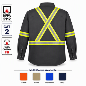 เสื้อเชิ้ตเชื่อมโลหะแบบสะท้อนแสง แขนยาว ทนไฟ ได้มาตรฐาน NFPA 2112 CAT 2 Hi Vis FR ป้องกันการลวกจากอาร์ค สำหรับผู้ชาย - Product Image 2