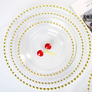 Assiettes de présentation transparentes élégantes en perles dorées, en vrac, pour les fêtes, les restaurants, les dîners, avec bordure dorée - Product Image 1
