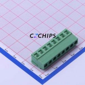 DB128L-5.0-8P-GN-S Screw Terminal Block Through hole Component (THT),P=5mm Connector 1x8P 5mm Green Through Hole - Product Image 1