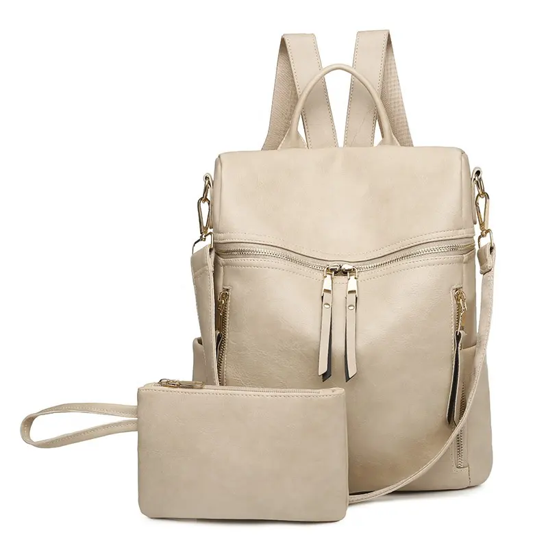 FS9289 Fashion PU Leather College Bags Girls Backpack Custom Logo Anti-theft 2pcs one set School Waterproof Travel Backpack
