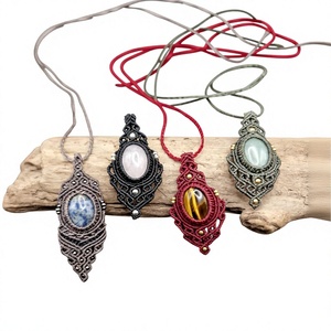 Wholesale Mixed Macrame Gemstone Pendant Necklace Sodalite <b>Rose</b> <b>Quartz</b> Tiger Eye Aventurine Boho Butterfly <b>Jewelry</b> Unisex Gift - Product Image 1