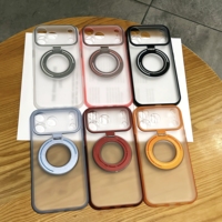 Casing HP iPhone 16 Pro Tpu Pc Magnetic Ring Stand Rotasi 360 Airbag Anti Benturan Warna Merah Ceri Oranye Grosir