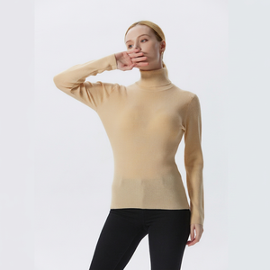 Pull à col roulé pour femme, tricot côtelé, manches longues, minimaliste, noir uni, pull d'hiver - Product Image 4